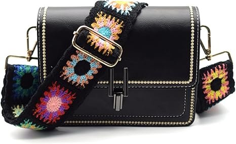 Black Flower Purse Straps Replacement Crossbody Shoulder Straps