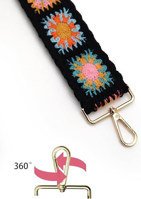 Black Flower Purse Straps Replacement Crossbody Shoulder Straps