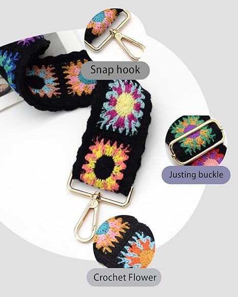 Black Flower Purse Straps Replacement Crossbody Shoulder Straps