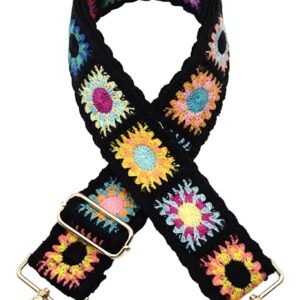 Black Flower Purse Straps Replacement Crossbody Shoulder Straps