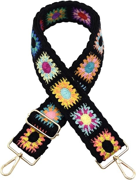 Black Flower Purse Straps Replacement Crossbody Shoulder Straps