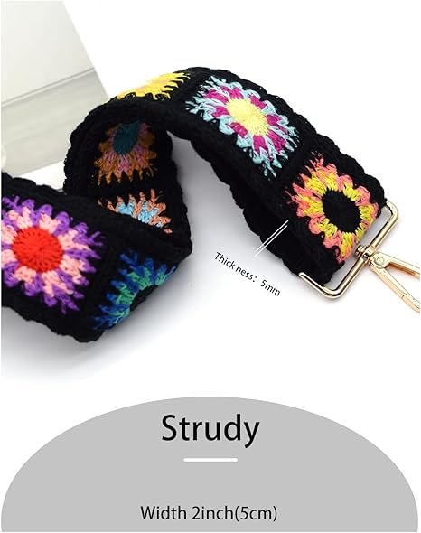 Black Flower Purse Straps Replacement Crossbody Shoulder Straps
