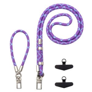 Adjustable Phone Lanyard Crossbody Strap-8mm Thick Skin-Friendly Wrist & Neck Strap with Dual Detachable Hooks(Blue)