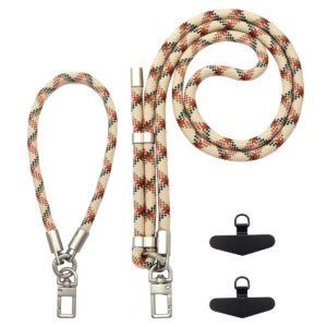 Adjustable Phone Lanyard Crossbody Strap – 8mm Thick Skin-Friendly Wrist & Neck Strap with Dual Detachable Hooks