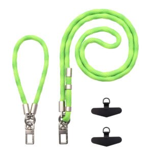 Adjustable Phone Lanyard Crossbody Strap-8mm Thick Skin-Friendly Wrist & Neck Strap with Dual Detachable Hooks(Green)