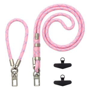Adjustable Phone Lanyard Crossbody Strap-8mm Thick Skin-Friendly Wrist & Neck Strap with Dual Detachable Hooks(Pink)
