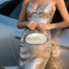 A Must-have Dazzling Pearl Dinner Handbag + Metal Chain Shoulder Bag Set For Banquets, And A Finishing Touch For Wedding And Garden Party Evening Wear