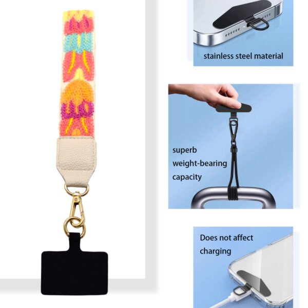 Phone Lanyard Crossbody Strap White flowers2