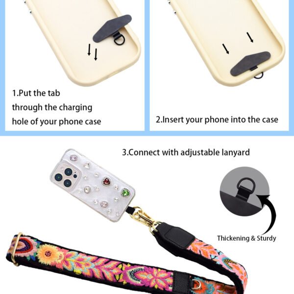 Adjustable Detachable Woven Crossbody Bag | Cultural And Ethnic Style Woven Flower Wide Shoulder Strap With Mobile Phone Lanyard And Mobile Phone Crossbody Strap-Black flowers2