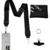 Adjustable Detachable Woven Crossbody Bag | Cultural And Ethnic Style Woven Flower Wide Shoulder Strap With Mobile Phone Lanyard And Mobile Phone Crossbody Strap-Black