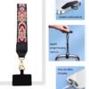 Adjustable Detachable Woven Crossbody Bag | Cultural And Ethnic Style Woven Flower Wide Shoulder Strap With Mobile Phone Lanyard And Mobile Phone Crossbody Strap-Black flowers2