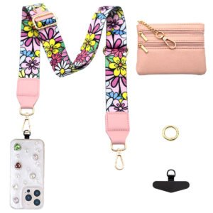 Adjustable Detachable Woven Crossbody Bag | Cultural And Ethnic Style Woven Flower Wide Shoulder Strap With Mobile Phone Lanyard And Mobile Phone Crossbody Strap-Flower
