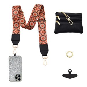 Adjustable Detachable Woven Crossbody Bag | Cultural And Ethnic Style Woven Flower Wide Shoulder Strap With Mobile Phone Lanyard And Mobile Phone Crossbody Strap-Rose Red