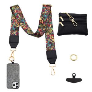 Adjustable Detachable Woven Crossbody Bag | Cultural And Ethnic Style Woven Flower Wide Shoulder Strap With Mobile Phone Lanyard And Mobile Phone Crossbody Strap-Deep Blue