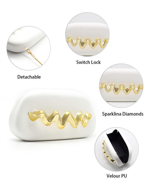 Wave Handle Pu Dinner Bag,Metal Chain Shoulder Bag Set White