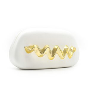 1 (5) Wave Handle Pu Dinner Bag,Metal Chain Shoulder Bag Set White