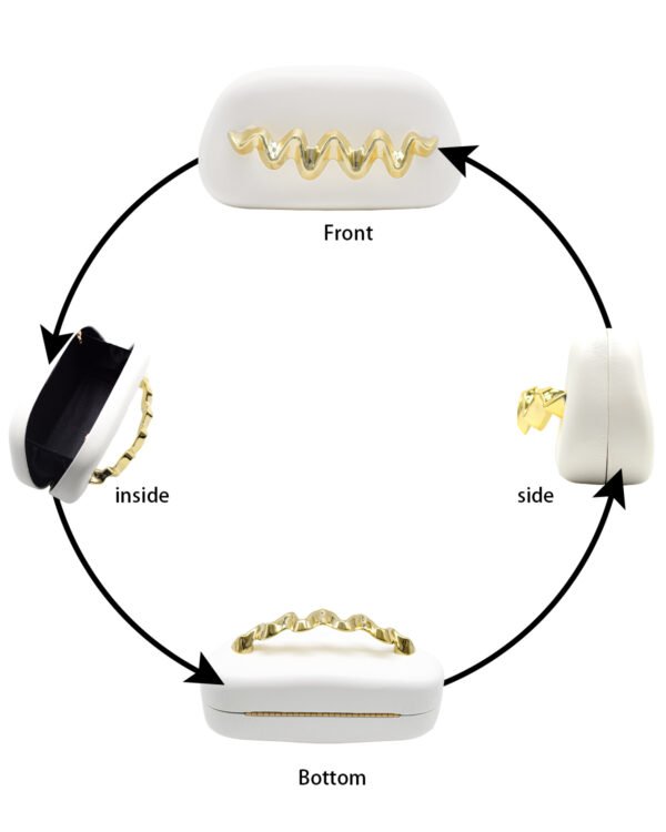 Wave Handle Pu Dinner Bag,Metal Chain Shoulder Bag Set White