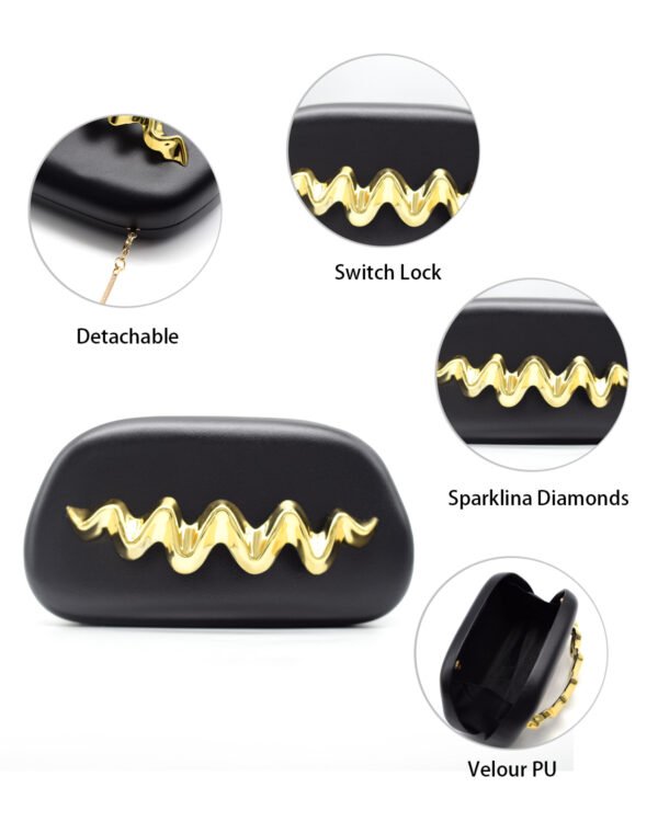 2 (12) Wave Handle Pu Dinner Bag,Metal Chain Shoulder Bag Set Black