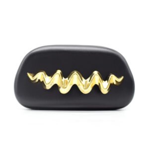 2 (5) Wave Handle Pu Dinner Bag,Metal Chain Shoulder Bag Set Black