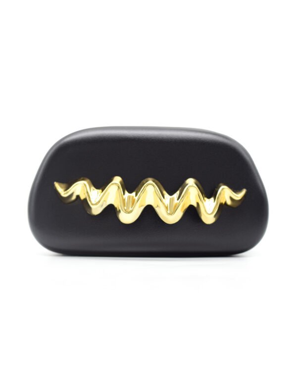 Wave Handle Pu Dinner Bag,Metal Chain Shoulder Bag Set Black