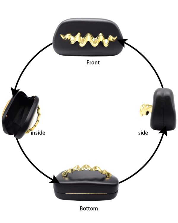 2 (8) Wave Handle Pu Dinner Bag,Metal Chain Shoulder Bag Set Black