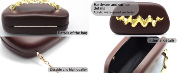 Wave Handle Pu Dinner Bag,Metal Chain Shoulder Bag Set Brown