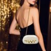 Wave Handle Acrylic Dinner Bag,Metal Chain Shoulder Bag Set White
