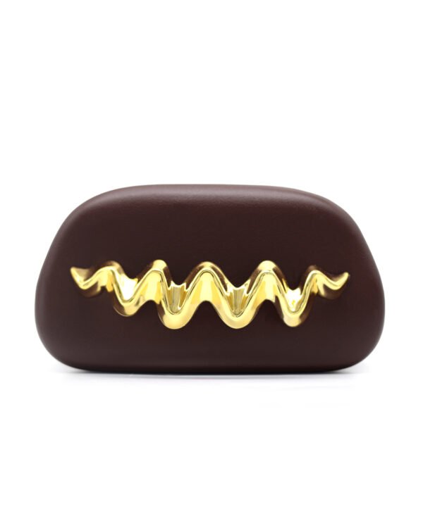 Wave Handle Pu Dinner Bag,Metal Chain Shoulder Bag Set Brown