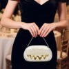 Wave Handle Acrylic Dinner Bag,Metal Chain Shoulder Bag Set White