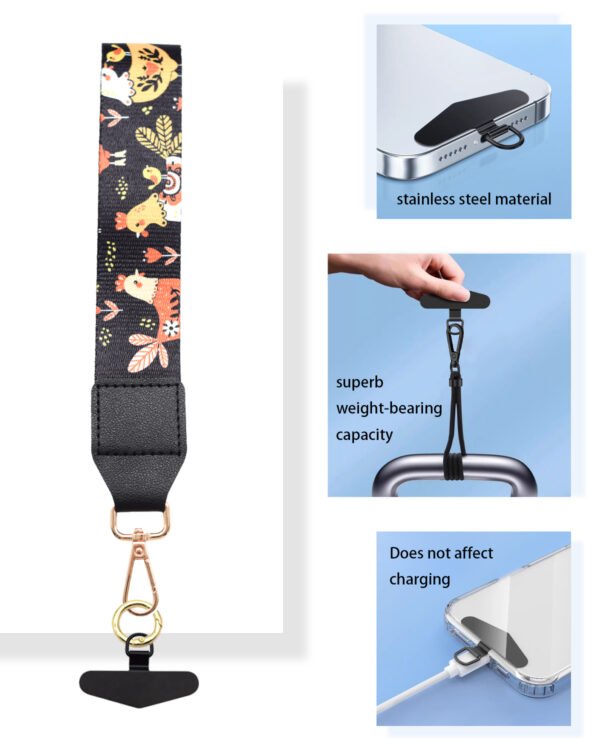 Phone Lanyard Crossbody Strap Black Hen