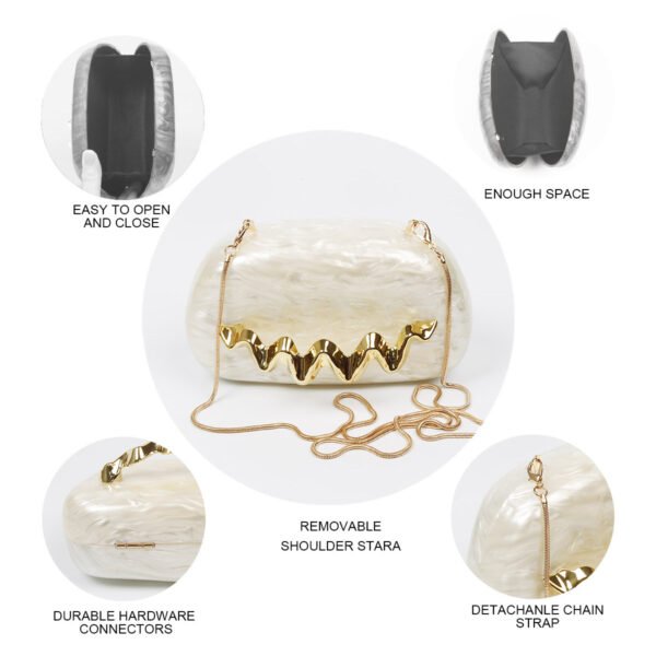 Wave Handle Acrylic Dinner Bag,Metal Chain Shoulder Bag Set White