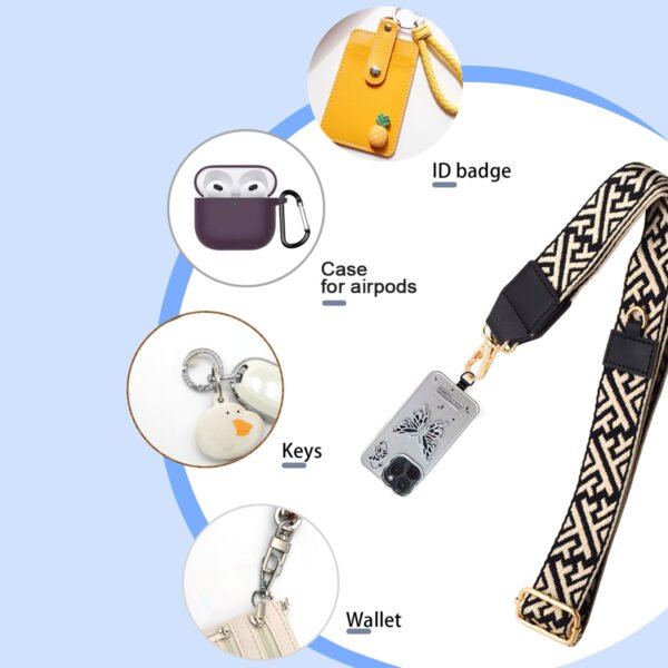 Phone Lanyard Crossbody Strap Black Stripe