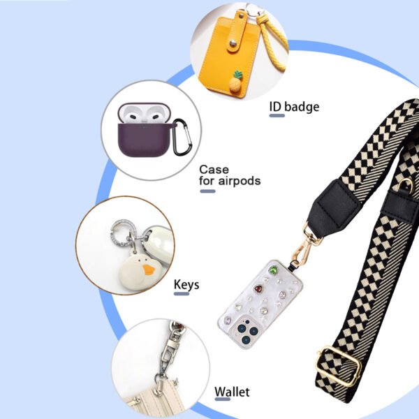 Phone Lanyard Crossbody Strap Black Grid