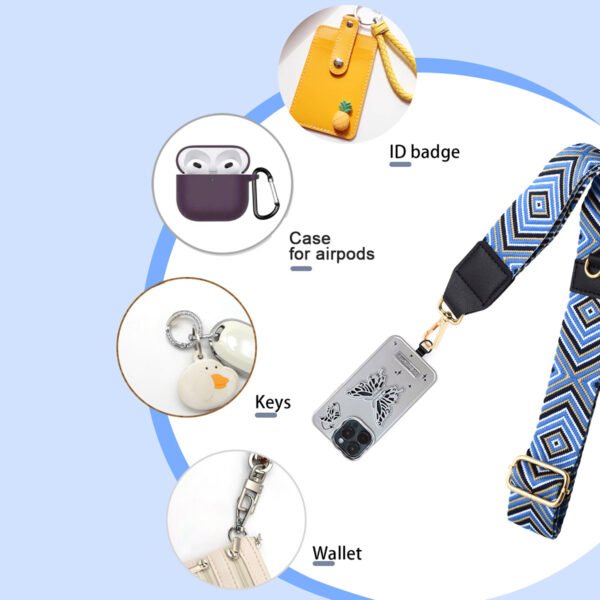 Phone Lanyard Crossbody Strap  Blue Grid