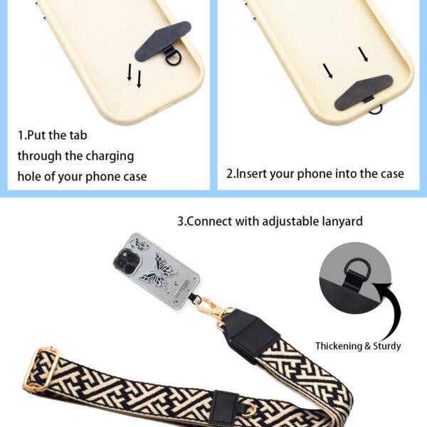 Phone Lanyard Crossbody Strap Black Stripe
