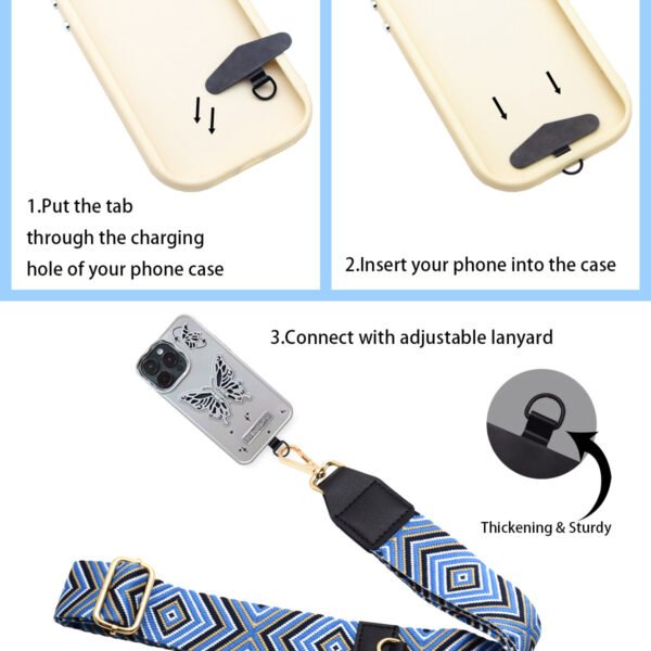 Phone Lanyard Crossbody Strap  Blue Grid