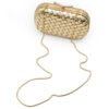 PU Leather Woven Wedding Guest Clutch Metal Chain Shoulder Crossbody Bag Gold
