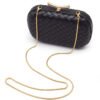 PU Leather Woven Wedding Guest Clutch Metal Chain Shoulder Crossbody Bag Black