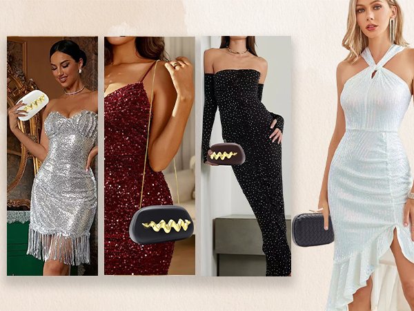 Wave Handle Pu Dinner Bag,Metal Chain Shoulder Bag Set White