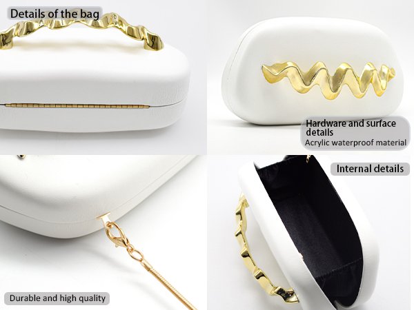 Wave Handle Pu Dinner Bag,Metal Chain Shoulder Bag Set White