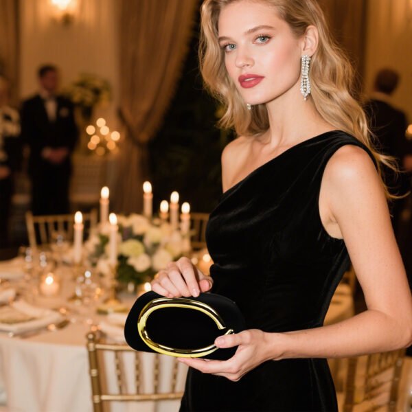 a1 PU Leather Wedding Guest Clutch Metal Chain Shoulder Crossbody Bag Black