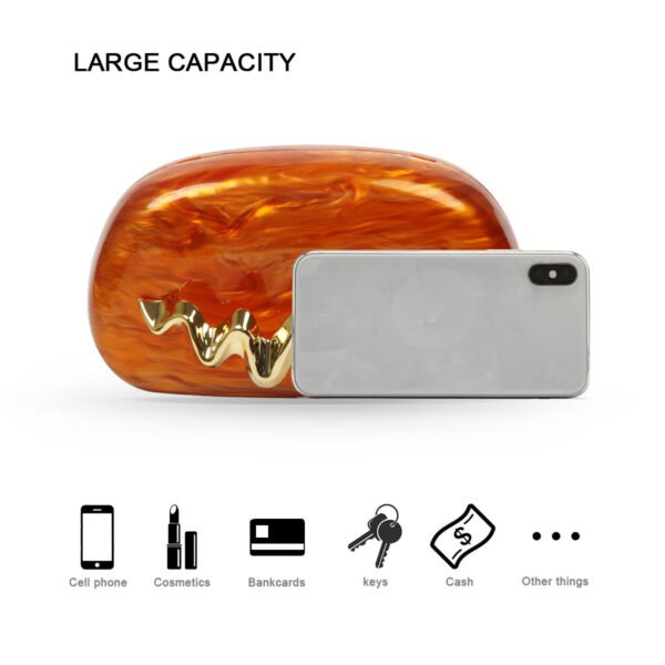 Wave Handle Acrylic Dinner Bag,Metal Chain Shoulder Bag Set Orange