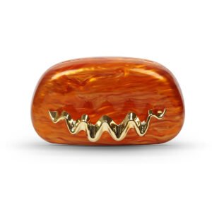 w2 Wave Handle Acrylic Dinner Bag,Metal Chain Shoulder Bag Set Orange