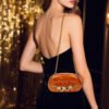 Wave Handle Acrylic Dinner Bag,Metal Chain Shoulder Bag Set Orange