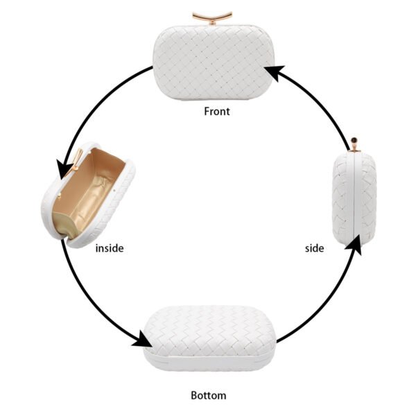 PU Leather Woven Wedding Guest Clutch Metal Chain Shoulder Crossbody Bag White