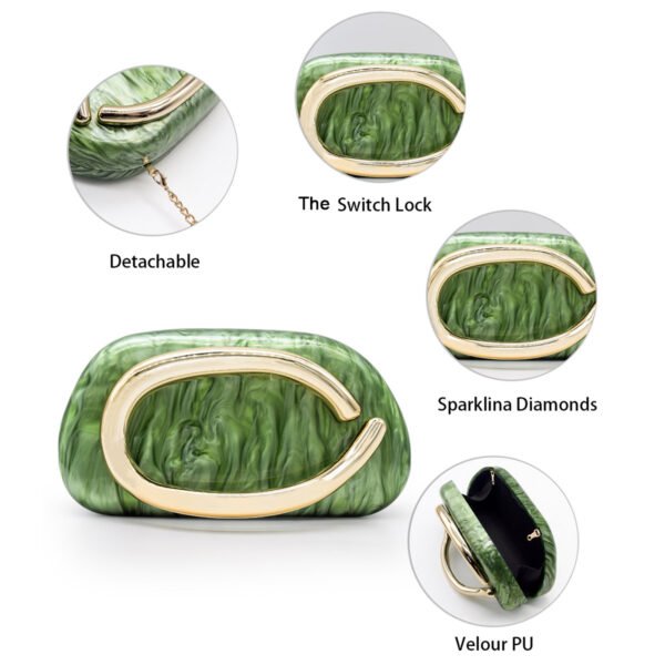 尺寸1 Light luxury acrylic Wedding Guest Clutch Metal Chain Shoulder Crossbody Bag Green