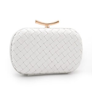 未标题-1 PU Leather Woven Wedding Guest Clutch Metal Chain Shoulder Crossbody Bag White