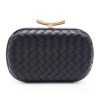 PU Leather Woven Wedding Guest Clutch Metal Chain Shoulder Crossbody Bag Black