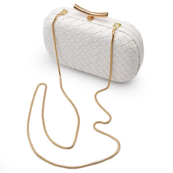 PU Leather Woven Wedding Guest Clutch Metal Chain Shoulder Crossbody Bag White