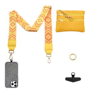 未标题-f Phone Lanyard Crossbody Strap Yellow grid